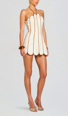Scalloped Linen Halter Mini Dress