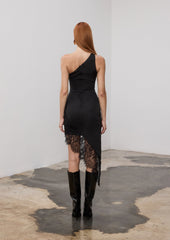 One Shoulder Satin Asymmetrical Mini Dress