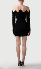 Velvet Mini Dress With Waves Neckline