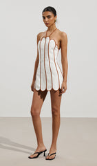 Solid Scalloped Linen Halter Mini Dress