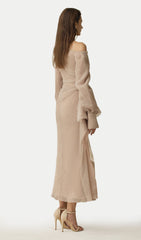 Asymmetric Neck Draped Midi Dress