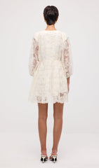 V Neck Embroidery Lace Mini Dress