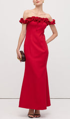 Ruffle Off Shoulder Maxi Dress Red