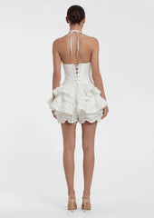 Ruffled Satin Corset Mini Dress In White