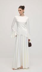 Asymmetrical Draped Bodice Ruffle Maxi Dress