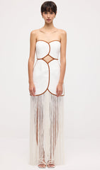 Tassel Off Shoulder Hollow Out Maxi Dress