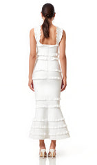 Sleeveless Frill Maxi Dress In White
