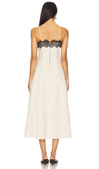 Lace Neckline Trim Midi Dress