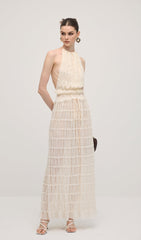 Halter Top & Ruched Detail Maxi Skirt Sets In White