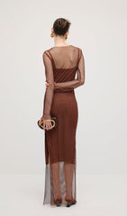 Mesh With Monochrome Lining Maxi Dress In Coffee
