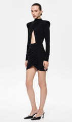 Jersey Cutout Draped Mini Dress In Black
