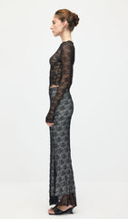 Sheer Lace Top & Maxi Skirt Sets In Black