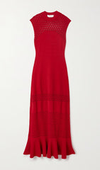 Paneled Knitted Midi Dress In Red