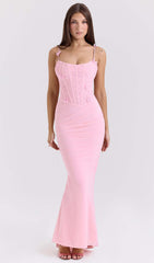 Solid Stretch Mesh Maxi Dress