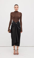 Asymmetrical Pleat Maxi Dress Brown