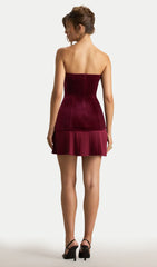Velvet Bandeau Mini Dress With Pleated