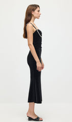 Embellished Sleeveless Velvet Midi Dress In Black