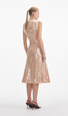 Sequin Embellished Pearl Trim Midi Dress