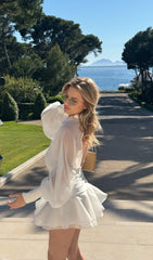 Solid Lantern Sleeve Mini Dress In White