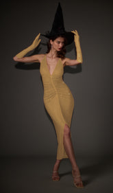 Diamante Ruched Midi Dress In Champagne