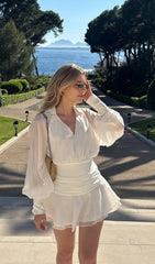 Solid Lantern Sleeve Mini Dress In White