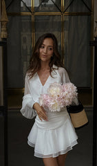 Solid Lantern Sleeve Mini Dress In White