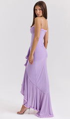 Mesh Ruffled Front Gown Maxi Dress In Taro Purple