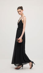 V Neck Halter Maxi Dress In Black