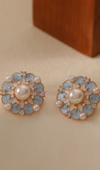 Retro Blue Flower Shape Pearl Earrings