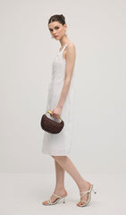 Solid Eyelet Sleeveless Midi Dress