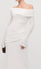 Single Jersey Knit Draped Maxi Dress White