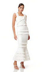 Sleeveless Frill Maxi Dress In White