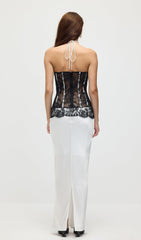 Satin And Lace Corset Midi Dress In White