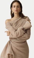 Asymmetric Neck Draped Midi Dress