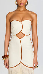 Off Shoulder Hollow Out Tassel Maxi Dress