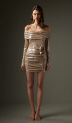 Solid Off Shoulder Long Sleeve Mini Dress