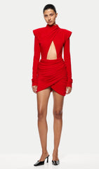 Jersey Cutout Draped Mini Dress In Red