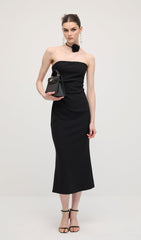 Solid Off Shoulder Midi Dress In Black