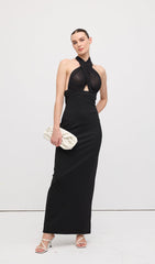 Halter Mesh Maxi Dress In Black