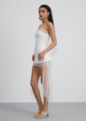 Off Shoulder Sequined Mini Dress In White