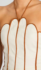 Scalloped Linen Halter Mini Dress