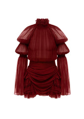Pleated Silk-Chiffon Slit Mini Dress