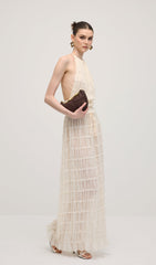 Halter Top & Ruched Detail Maxi Skirt Sets In White