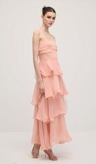 Strapless Layered Midi Dress In Pink
