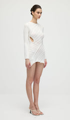 Hollow Out Mini Dress In White