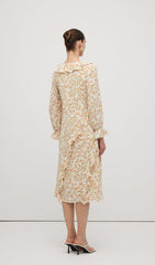 Floral V Neck Ruffled Midi Dress