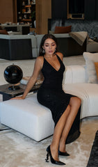 Diamante Ruched Midi Dress In Black