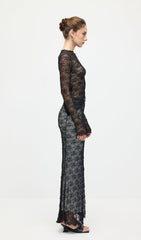 Sheer Lace Top & Maxi Skirt Sets In Black