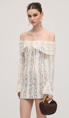 Vintage Floral Lace Off Shoulder Mini Dress