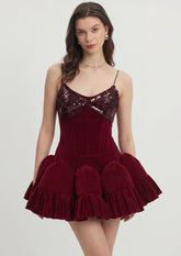 Sequined Velvet Sleeveless Mini Dress
